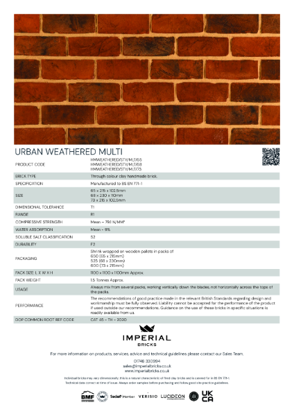 Imperial Bricks Urban Weathered Multi Data Sheet