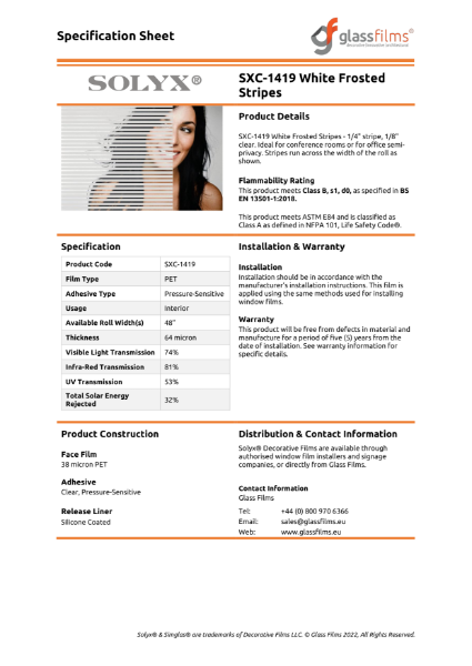 SXC-1419 White Frosted Stripes Specification Sheet