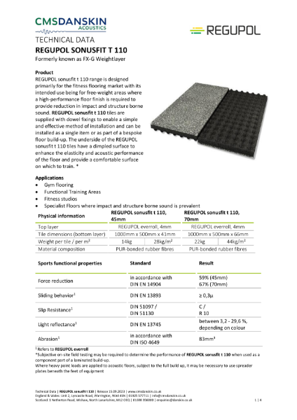 REGUPOL SONUSFIT 110 - Technical Data Sheet