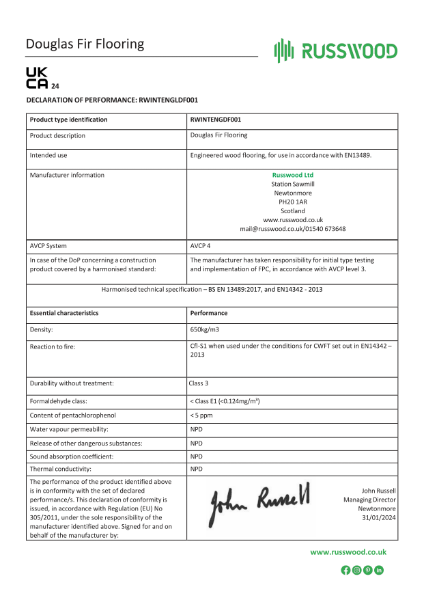 Declaration of Performance Douglas Fir 