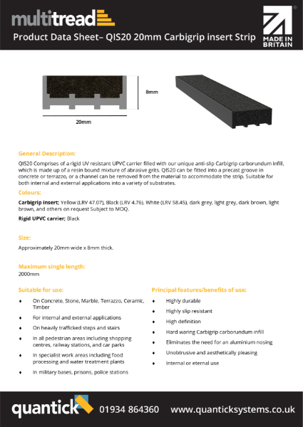 QIS20 - 20mm Carborundum Insert Strip Product Data Sheet