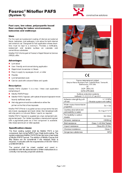 Nitoflor PAFS System 1 Technical Datasheet