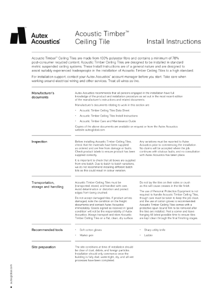 Acoustic Timber Ceiling Tiles Install Instructions