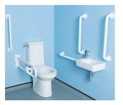 Twyford Avalon Set Of Floor-Standing WC, Rimfree, With Close-Coupled Exposed Cistern, WC Seat Ring, Handrinse Basin, Tap, Handles And Pull-Down Rail