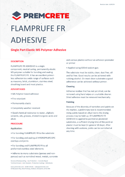 PREMCRETE FLAMPRUFE SM ADHESIVE_TDS