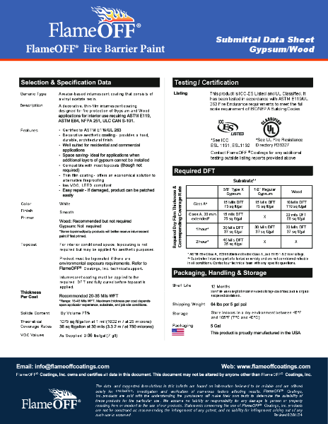 FlameOFF Submittal Specification Gypsum Wood