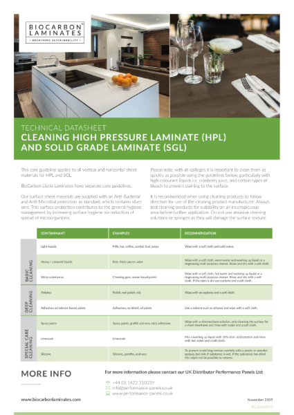 BioCarbon Laminates Cleanability datasheet