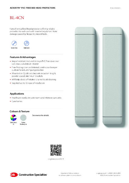 CS Acrovyn PVC-Free BL-4CN Bed Head Protectors_Product Sheet (09.23)