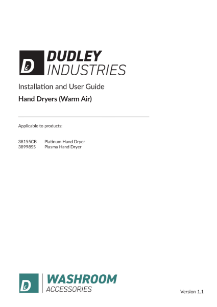 DI Hand Dryer Installations Guide (Platinum & Plasma Ranges)
