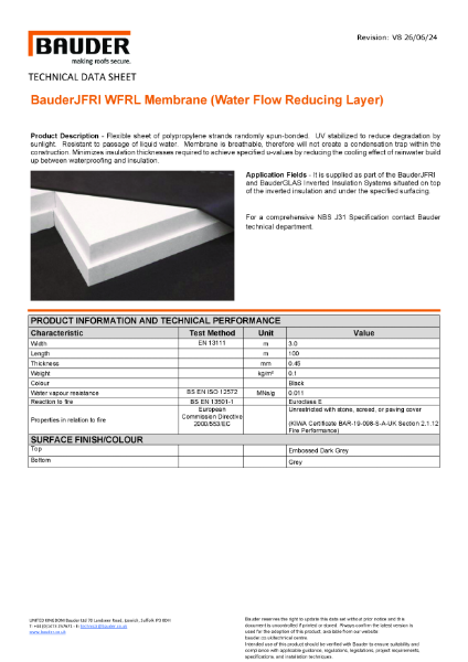 Bauder JFRI WFRL Membrane - Technical Data Sheet