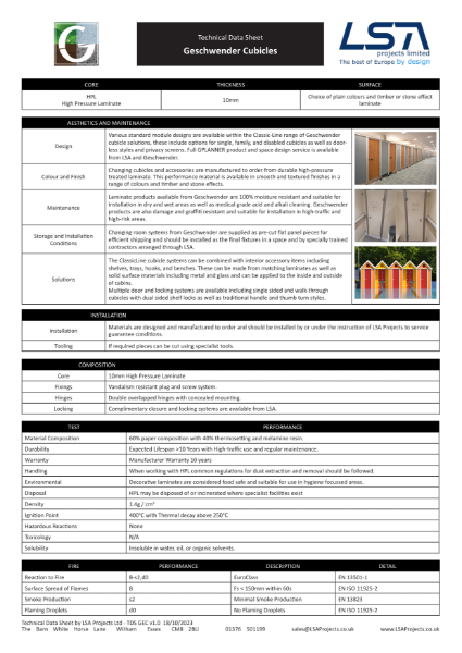 Geschwender Changing Rooms Data Sheet