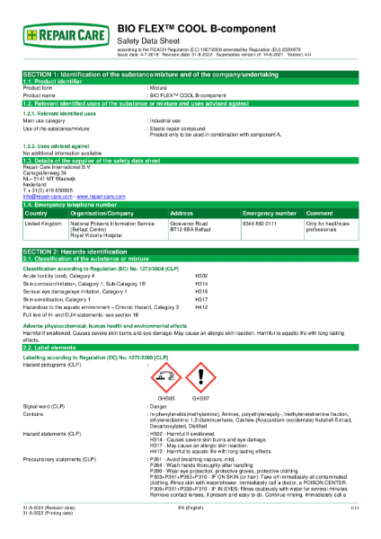 BIO FLEX Cool Component B Safety Data Sheet