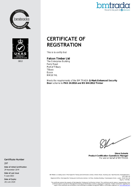 Falcon Panel Products Ltd  050 Certificate  Q Mark Enhanced Security Scheme
