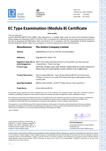 Amtico Marine Module B Certificate