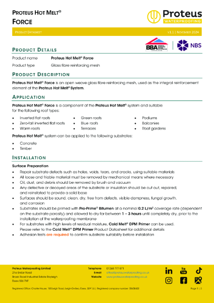 Product Data Sheet - Proteus Hot Melt® Force