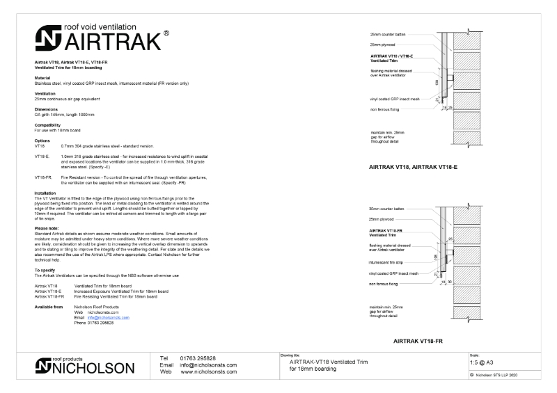 AIRTRAK VT18 Tech Data Sheet