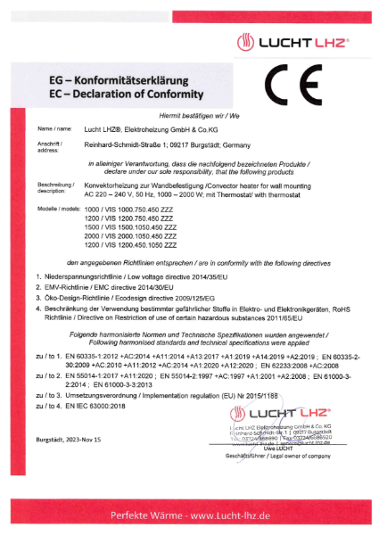 CE CERTIFICATE VISAGE HEATER