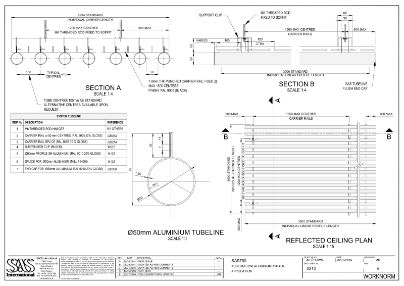 SAS750 Tubeline Ø50 Aluminium Typical Application