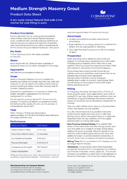 Medium Strength Grout - Product Datasheet