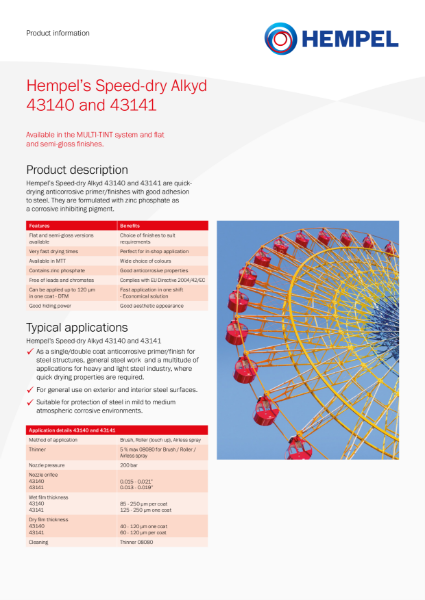 Hempel’s Speed-dry Alkyd 43140 & 43141 Product Information Sheet