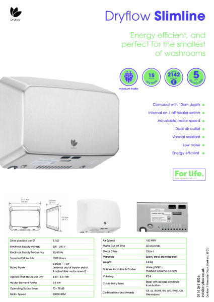Hand Dryer Spec Sheet - Dryflow® Slimline IP24 Hand Dryer