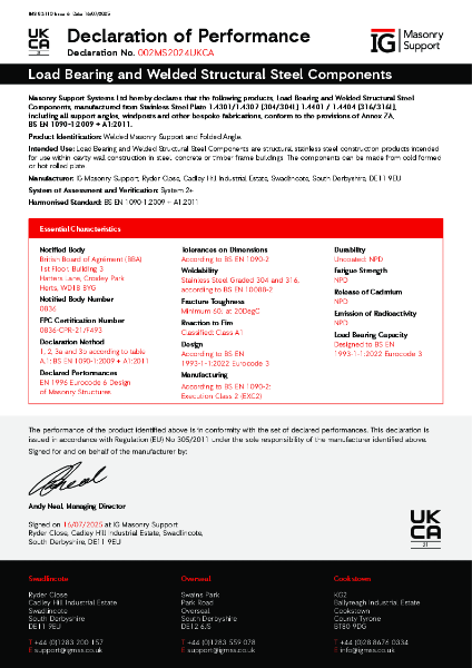 Declaration of Performance - Load Bearing and Welded Structural Steel Components (UKCA Mark)