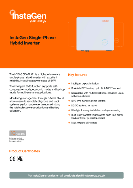 InstaGen Single-Phase Hybrid Inverter 5kW Data Sheet