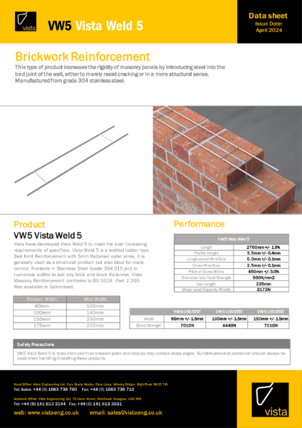 VW5 Vista Weld 5 Ladder Data Sheet