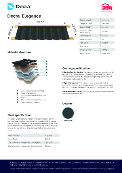 Langley Decra Elegance Data Sheet