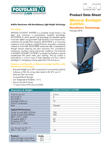 Fire Rated Bitumen Roof Membrane - Evolight