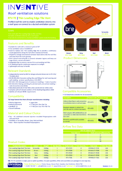 Thin Leading Edge Roof Tile Vent Datasheet