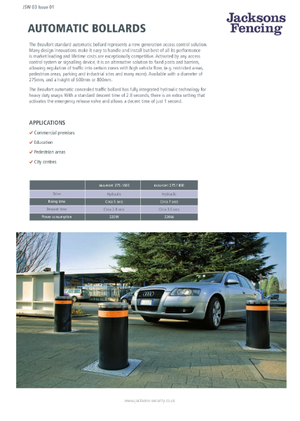 Automatic Rising Bollards Spec Sheet