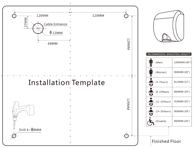 BlueDry Eco (HD-BD1000) Installation Template