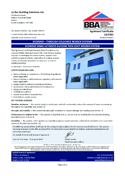 ecorend SR365 BBA Certificate