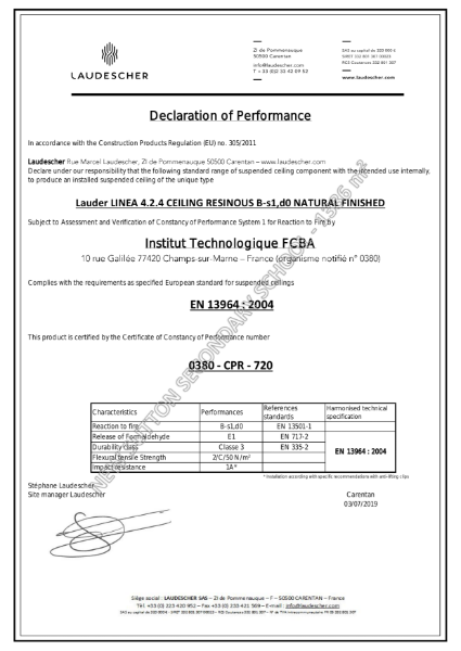 Laudescher Fire Ceiling Certificate - Example