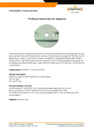 Produktdatablad Frambricka Profilerad