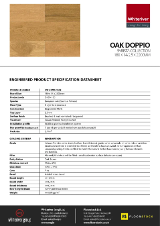 180 x 14 x 2200mm Barista Oak Doppio Spec Sheet