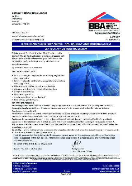 BBA Agrément Certificate