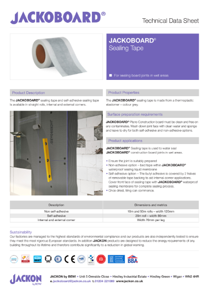 JACKOBOARD® Waterproof Sealing Tape Technical Data Sheet