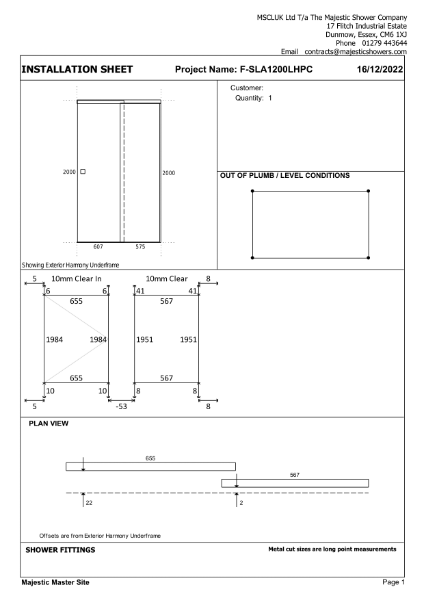 Installation Sheet - Harmony 1200mm