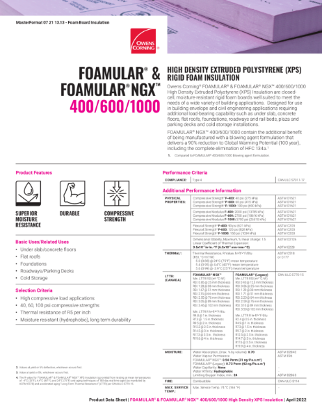 Foamular XPS 400-600-1000 Insulation Data Sheet