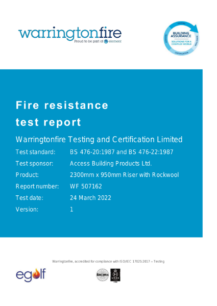 Riser Door access panel Fire Test Duplex 90 minutes both sides