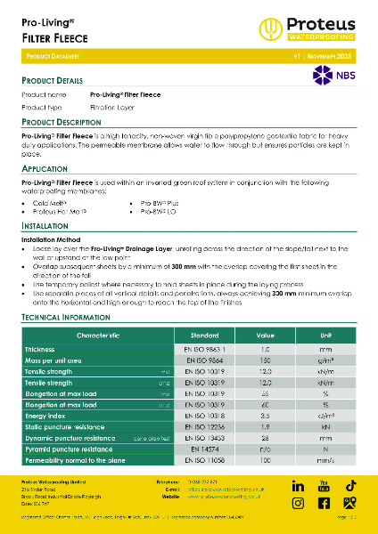 Product Data Sheet - Pro-Living® Filter Fleece