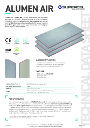 Supercel® Alumen Air Duct Insulation - Technical Data Sheet