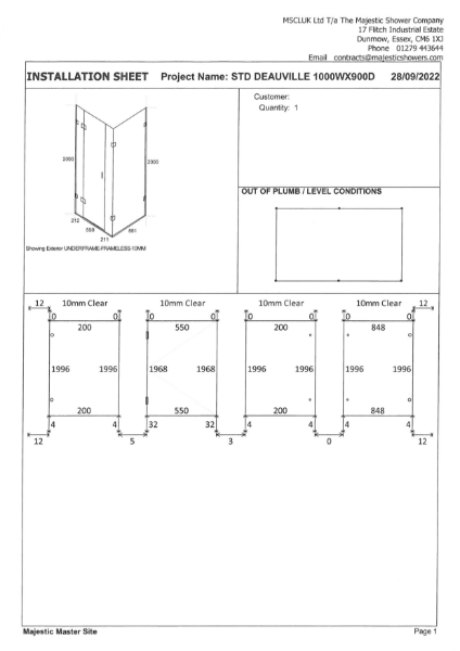 Installation Sheet - Deauville 1000mm x 900mm