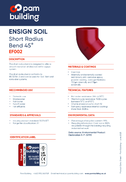 EF002 - Short Radius Bend x 45°