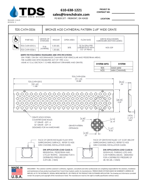 Bronze Age Cathedral Pattern 2.69" Wide Grate