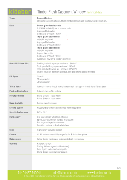 Data Sheet: Timber flush Casement Window