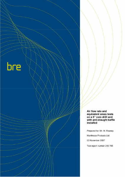 Manthorpe G900 Core Vent - BRE Airflow Test Report No. 240-795