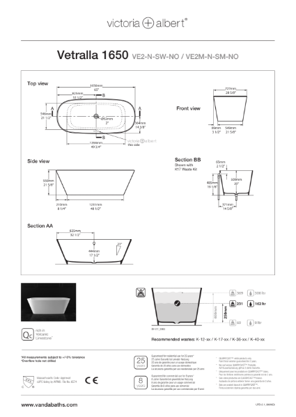 Vetralla 1650 Freestanding Bath - PDS